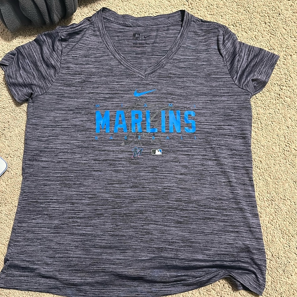 Grey Nike Miami Marlins Authenic Collection Dri-Fit Tee